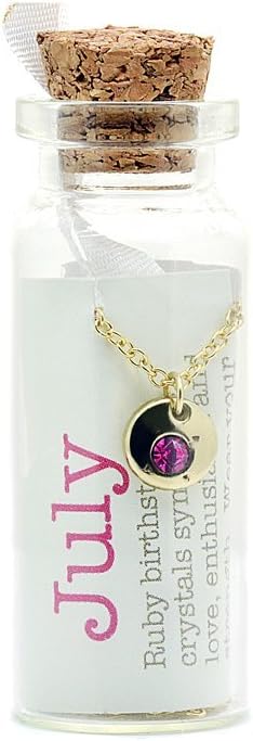 Crystal Birthstone Necklace Message in a Bottle Pendant for Women and Girls, 14K Gold Dipped with Adjustable Chain Birthstone Necklace