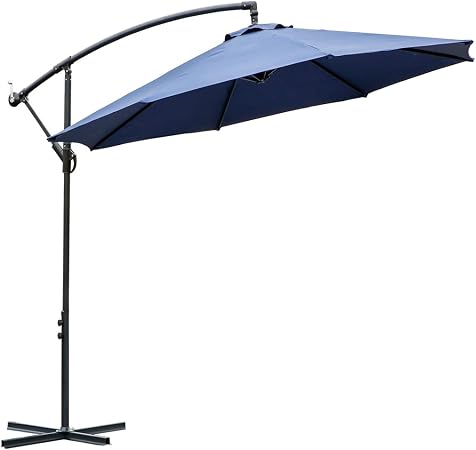 Amazon Com Farland 10 Ft Offset Cantilever Patio Umbrella Outdoor Market Hanging Umbrellas Crank With Cross Base 8 Ribs 10 Ft Dark Blue Garden Outdoor