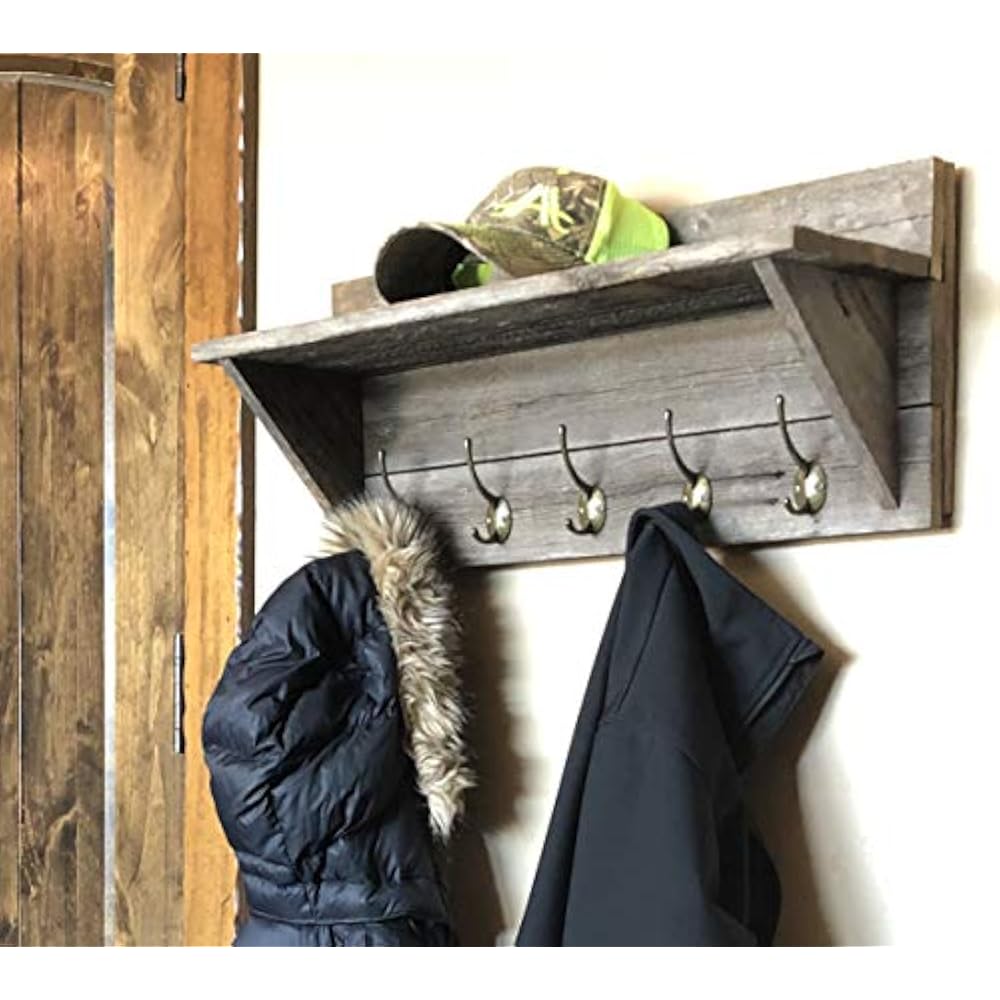 Rustic Coat Racks Wall Mounted And Hat Shelf, 100 Weathered Reclaimed