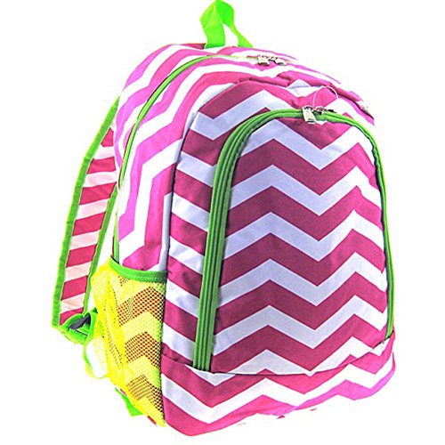 Chevron Print School Backpack Bookbag (Green Trim Pink & White)