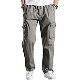 Mesinsefra Men's Elastic Waist Loose Fit Lightweight Workwear Cargo Pull On Pants Light Grey 44