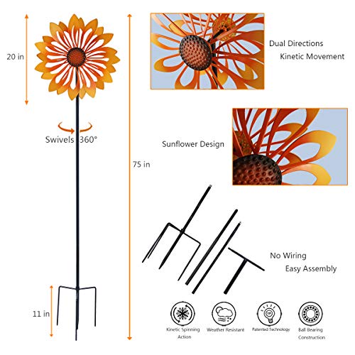 3D Kinetic Wind Spinners with Stable Stake Metal Garden Spinner with Reflective Painting Unique Lawn Ornament Wind Mill for Outdoor Yard Lawn Garden Decorations - Thumbnail 3