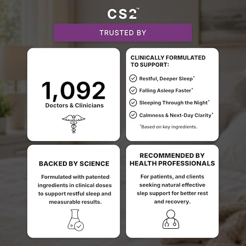 CS2 Sleep Support Drink Mix - Melatonin Free Sleep Support Drink with Magnesium Glycinate, L-Theanine, Ashwagandha, Apigenin, Tart Cherry - Non-Habit Forming, Sugar-Free - Mixed Berry, 30 Servings
