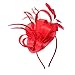 FELIZHOUSE Fascinator Hats Hat Tea Party Feather Hair Clip Bridal Headpieces Ascot Headband for Women (Red)