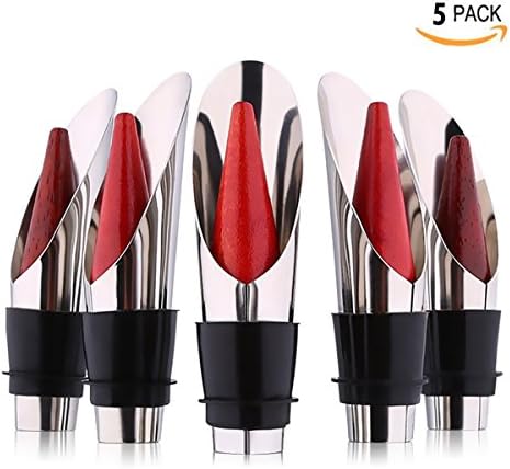 JIAEN 304 Stainless Steel Funnel Bottle Stopper Pour Liquor Red Wine Savor Winestopper with Cork and Silicon for Sealing-5 Pack (Funnel)