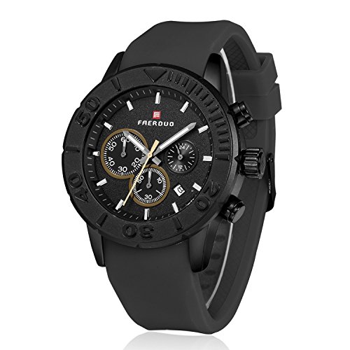 Watch, Classic Men Sports Watch with Black Band, Water Resistant with Multifunction Calendar Date Window and Chronograph, Good Gift for Family and Friends