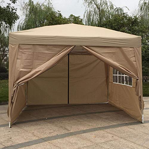 Rainrain27 3 x 3m Two Windows Two Doors Awning Practical Waterproof Folding Tent Khaki Folding p ...