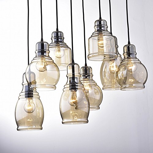 USUT 8-Light Cognac Glass Cluster Pendant in Antique Black Finish