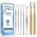 Dental Hygiene Tools Kit & 2pcs Bamboo Toothbrush – Professional Stainless Steel Dentist Instrument Set Includes Month Mirror|Dental Pick|Sickle Scaler|Tartar Remover|Tweezers – Pet-Friendly