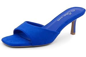 Shoe Land Deverena Women's Low Heels Stiletto Heeled Slides, Open Toe One Band Slip-On Heeled Mules – Dressy Heeled Sandals for Prom, Party, Wedding, and Vacation