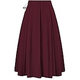 Kate Kasin Women's Pleated Midi Skirt 2025 Fall High Waisted Knee Length Flowy A Line Swing Casual Flared Skirts with Pockets