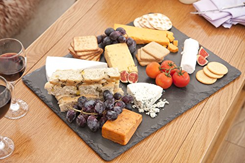 Slate Cheese Board and Knife Set - for cheese, meat, and appetizer dishes. 12 x 15 inches. Comes with 4 piece serving set.