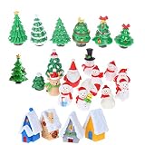 24 Pcs Miniature Resin Toys Christmas Tree Snowman Santa Claus Houses Figurines Fairy Garden Landscape Ornament Crafts
