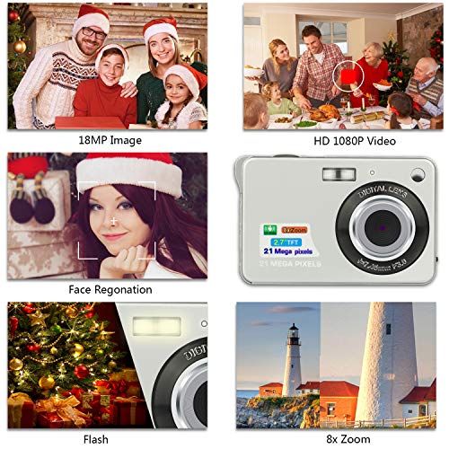 HD Mini Digital Cameras,Point and Shoot Digital Cameras for Kids Teenagers Beginners-Travel,Camping,Outdoors,School (Silver)