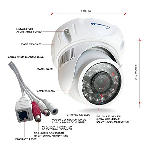 Microseven M7D77-POE, Works with Alexa, 1080P HD 1/2.5" CMOS Ultra-Wide View Angle (150Â°) Support 2Way Audio POE IP Camera Outdoor,Free M7 Cloud &Live Streaming microseven.tv(Power Supply Not Include)