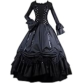 Tumknow Women Black Gothic Victorian Dress Halloween Cosplay Costume Renaissance Dark Queen Dress Ball Gown