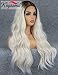 K'ryssma Platinum Blonde Wig with Dark Roots Natural Looking Ombre White Wigs for Women Long Wavy Fashion Synthetic Wig