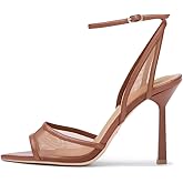 YIYA Women's Black Mesh Slingback Kitten Heels Sandals Open Peep Pointed Toe Stiletto High Heels Ankle Buckle Strap Summer Party Dress Pumps Shoes