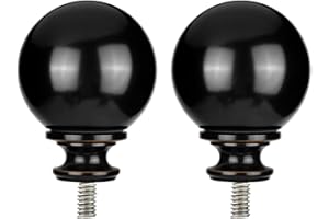 KAMANINA Black Round Replacement Finials for 7/8 and 3/4 Inch Curtain rods, M6 Screw Rod Finials, 2pcs