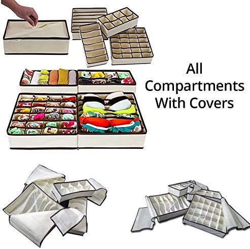 Parasnath Set of 4 Storage Box/Drawer Organizer With Lid Cover for Innerwear, Clothing, Underwear, Bra, Socks, Tie, etc.(20 Year *Made In India)