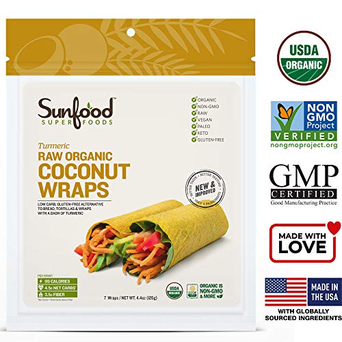 Sunfood Superfoods Turmeric Coconut Wraps Raw Organic 7 ct