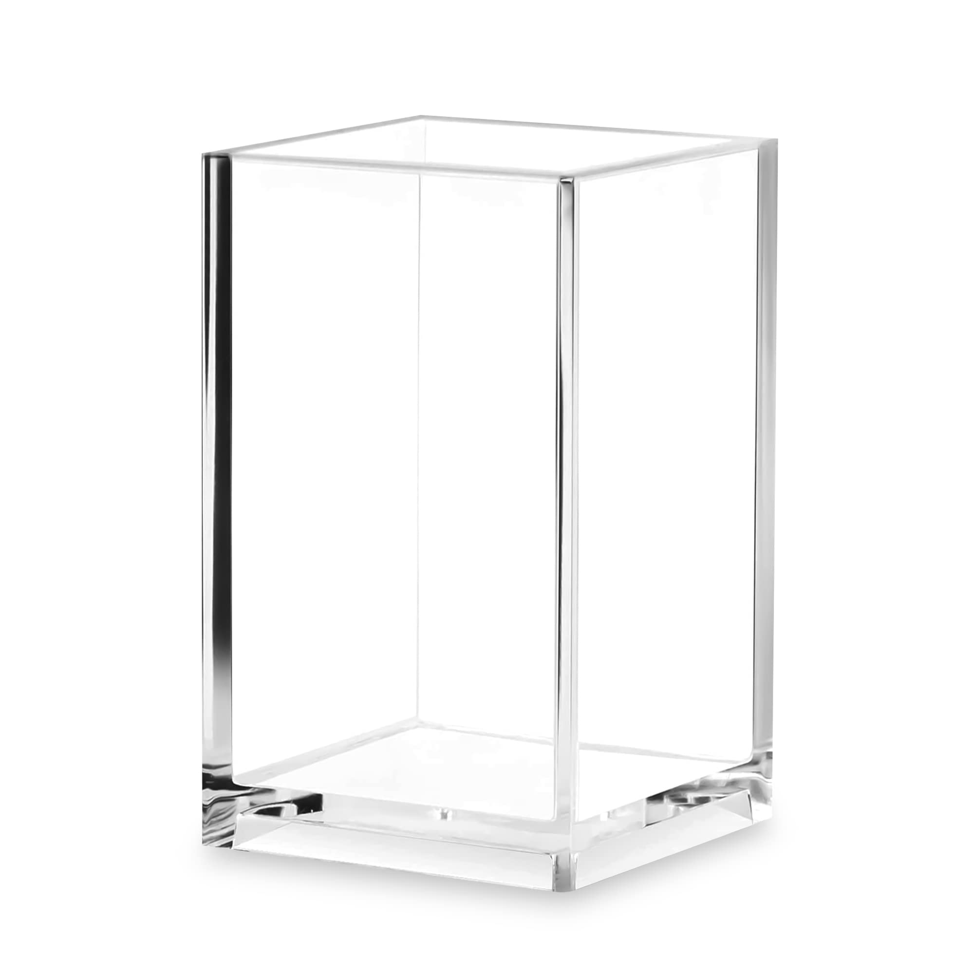 Acrylic Pen Pot Acrylic Pen Pencil Holder Cup/Desktop Stationery Makeup Brush Storage Organizer Candy Box for Desk Table, Office School Supplies, Home Bedroom 6.5 x 6.5 x 10 cm (Clear Color)