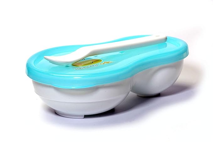 Mummamia Rikang Baby Fruit Vegetables Meat Grinding Bowl & Spoon Set with Lid - Travel Friendly (Blue)