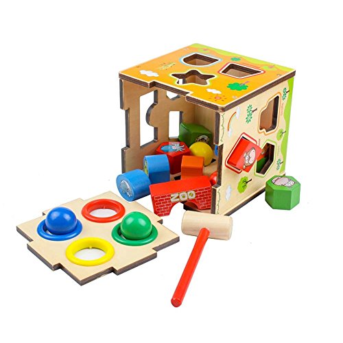 GEDIAO Wooden Learning Hammering & Pounding Toy with Four Balls Educational Toys Set, Developmental Activity Cube Animal Shape Sorter Blocks for Kids Toddlers - Thumbnail 2