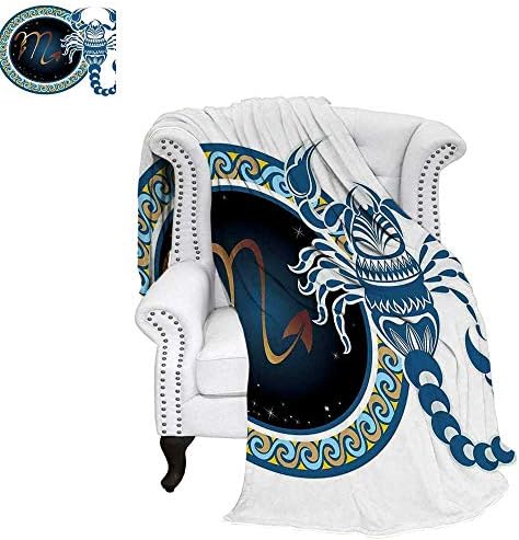 WilliamsDecor Zodiac Scorpio Throw Blanket Circle Shapes with Waves Pattern and an Ornamental Scorpion Warm Microfiber All Season Blanket for Bed or Couch 50"x30" Blue Indigo Pale Brown