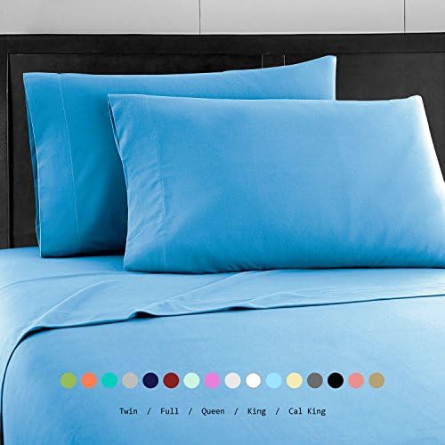 Prime Bedding Bed Sheets - 4 Piece Full Size Sheets, Deep Pocket Fitted Sheet, Flat Sheet, Pillow Cases - Blue