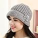 haoricu Beret Cap, Fashion Womens Flower Knit Crochet Beanie Hat Winter Warm Cap (Gray)