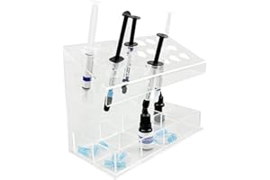 Dental Acrylic Syringe Holder, YOUYA DENTAL Multi-Function Dental Composite Syringe Rack, Resin Adhesive Applicators Organizer Placement Case (21 Syringe Slots + 8 compartments)