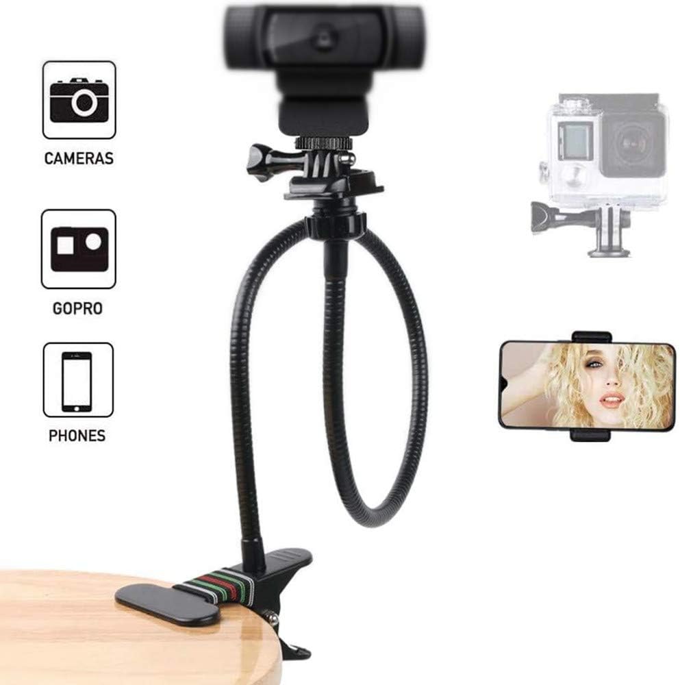 26-Inch Desk Webcam Stand Camera Gooseneck Mount with Gopro Adapter and Universal Phone Clamp for Gopro Hero 8/7/6/5,Logitech C930e, C920, C922, C930, Brio 4K