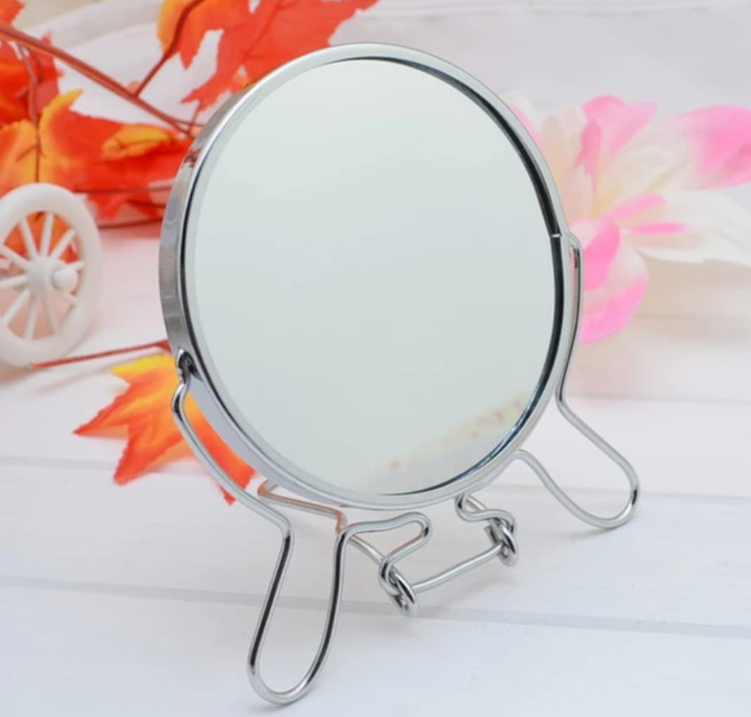 unbrandet Compact Chrome Makeup Dressing Mirror Tabletop Foldable Stand 360 Degree 2in1 Wall Mounted