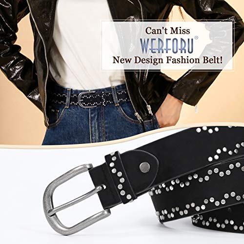 WERFORU Women Rivets Studded PU Leather Belt for Jeans Dress Ladies Punk Waist Belt, Black,Suit for Pants Size 26-29 Inches