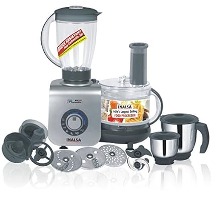 Inalsa Maxie Premia 800-Watt Food Processor with 3 Jars (Grey PU Spray Painted)