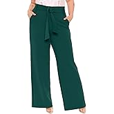Eytino Womens Plus Size Stretch Dress Pants Comfy Wide Leg Belted Lounge Pants for Office, 1X-5X