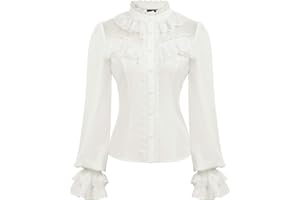 CURLBIUTY Women Victorian Blouse Vintage Long Sleeve Renaissance Shirt Gothic Button Down Tops