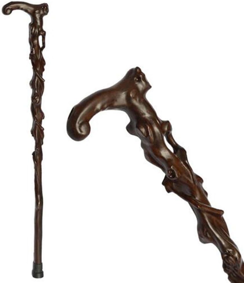 LPY-GZ-090 Wooden Carved Crutch Comfortable Handle Walking Sticks Retro Cane for Men and Women 95cm