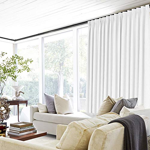 ChadMade 50" W x 96" L Polyester Linen Drapes with Blackout Thermal Lining Pinch Pleat Curtain for Sliding Door Patio Door Living Room Bedroom, (1 Panel) Snow White - Thumbnail 6