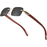 Dollger Rimless Rectangle Sunglasses for Men Women Hip-hop Wood Small Square Sunglasses Frameless 70s 90s Shades