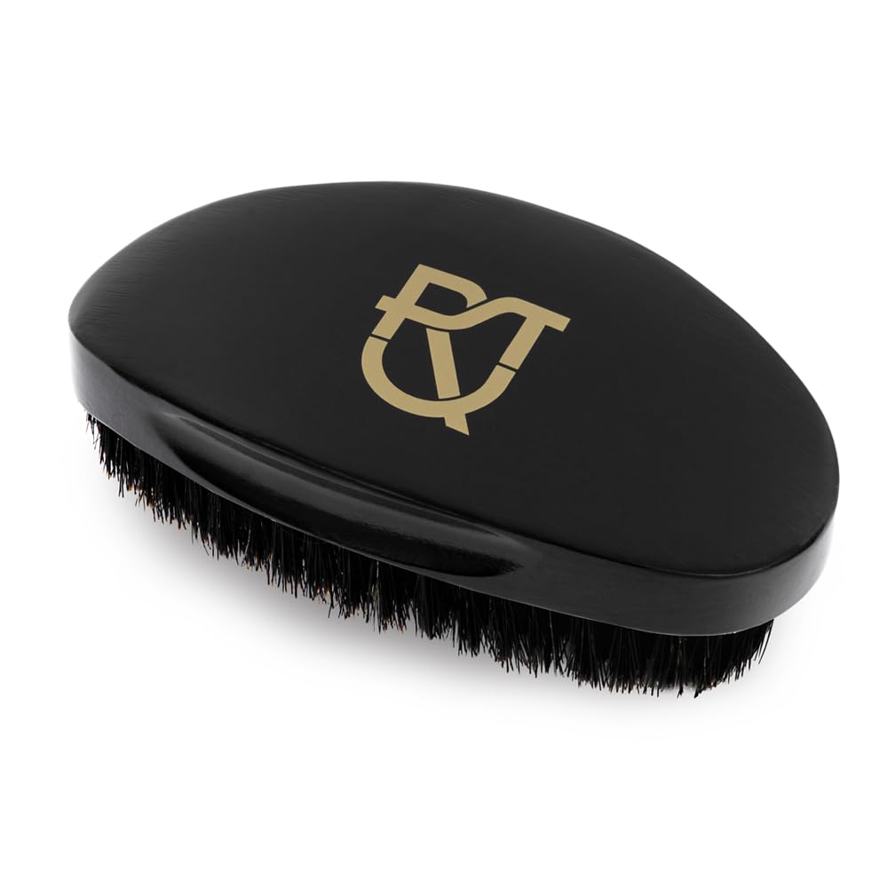 Roman-T Premium Medium Soft 360 Wave Brush for Beard and Men's Hair – 100% Boar Bristles Wave Brush with Contoured Wood Base – Includes Handsome Presentation Storage Box