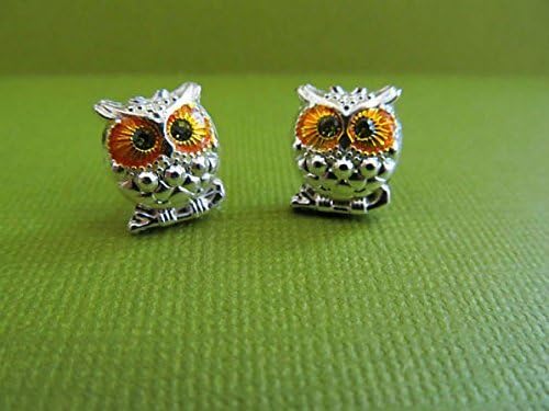 Autumn Owl Stud Earrings Swarofski Crystal Eyes