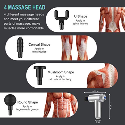 Deep Tissue Percussion Muscle Massage Gun, USB Rechargeable Handheld Electric Massager for Athletes Percussion Device, Super Quiet 6 Speed High-Intensity Vibration Messager with 4 Message Heads