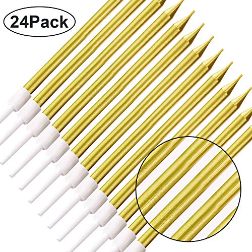 image for Norme Birthday Cake Candles Metallic Gold Tall Thin Candles Slow Burni