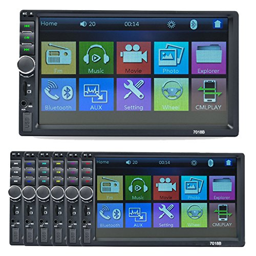CACA Car Stereo Receiver with 7 Inch Digital Touch Screen,Double Din Bluetooth In-Dash,FM/USB/SD,Wireless Remote Control