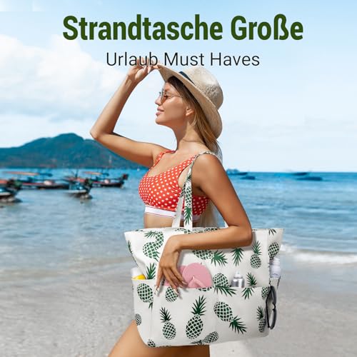 Beach Bag XXL Family Large Swimming Bag Women's Beach Bag with Zip Shopper, Lightweight Foldable Large Swimming Pool Bag, Holiday Must Have Shopping Bags for Travel, Shopping, Picnic, Everyday Use