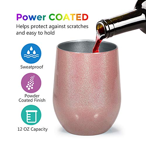 HOMFUL 12 oz Wine Tumbler, Double Wall Insulated Wine Glasses, Stainless Steel Stemless Travel Cup with Sealable Lids Perfect for Wine, Coffee, Drinks, Champagne, Cocktails