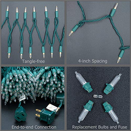 YULETIME Warm White LED Christmas Lights with Green Wire, 66 Feet 200