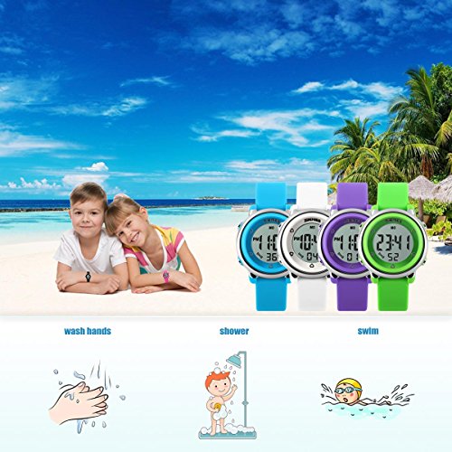 Kids Girls Boys Watches Timer with Alarm Stopwatch 7 colorful luminous Date Day (for Age 4-12, Green)